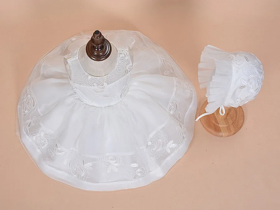 2 pcs/Set Baby Girl Party Dress Beige Dress+Hat Newborn Big Bow Christening gowns Baptism Clothes 1 year birthday dress | Детская одежда