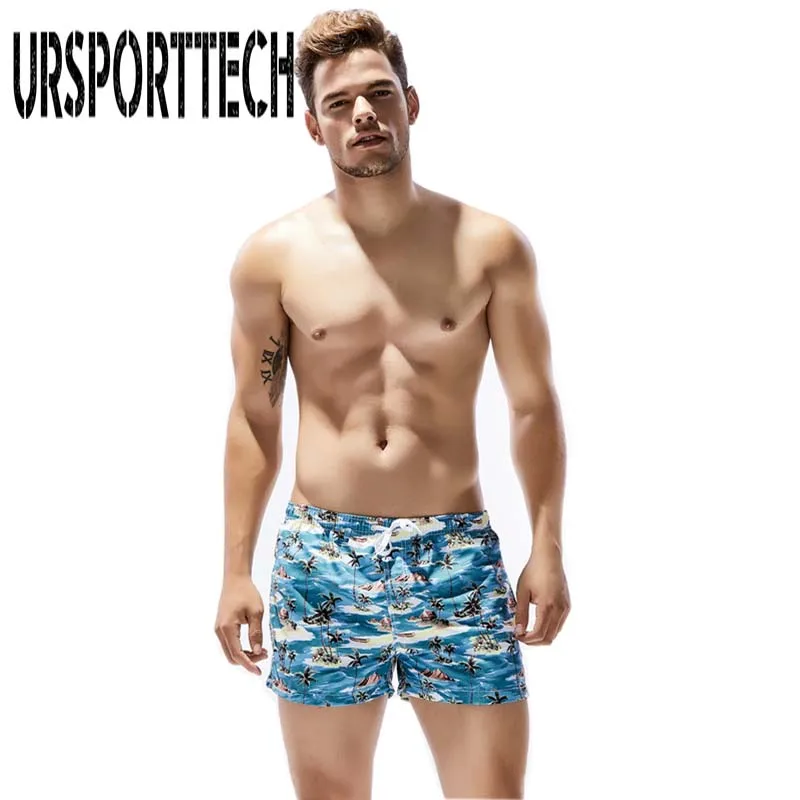 URSPORTTECH повседневные пляжные шорты для мужчин с 3D принтом быстросохнущие мужская