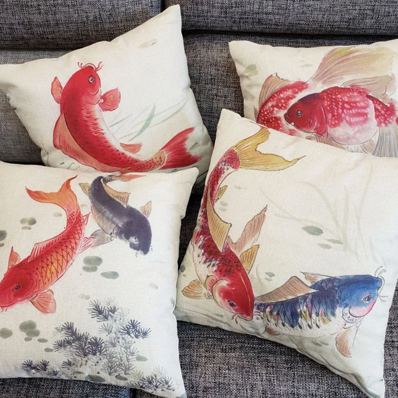 Новый стиль 45*45 см Модная японская Подушка Koi хлопковая и льняная для