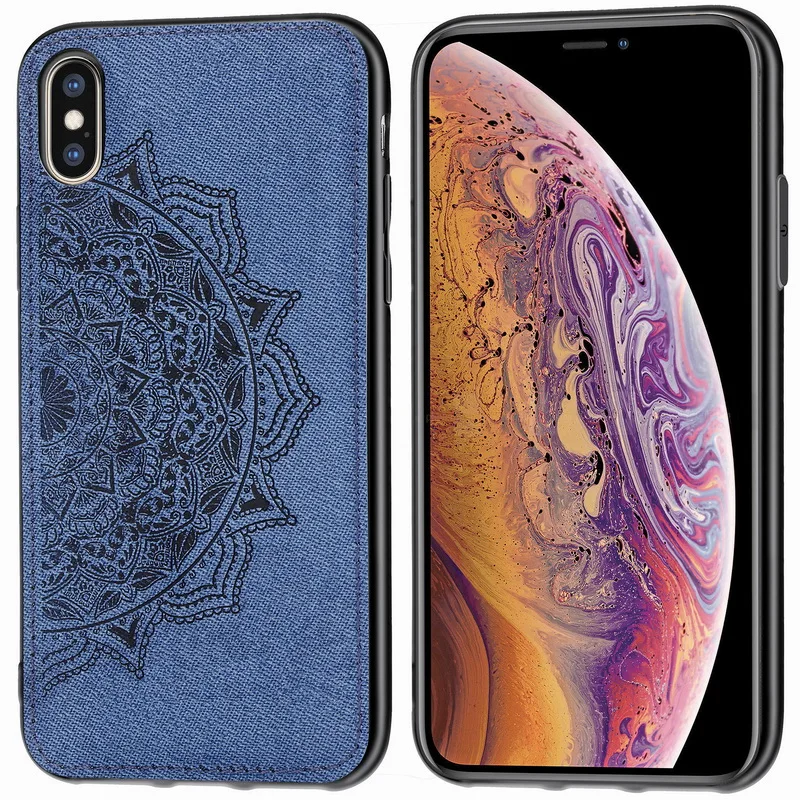 Blue 3D мандала, тканевый Жесткий Чехол для iPhone XS Max XR X 10, тонкий встроенный металлический лист, автомобильный держатель, чехол для iPhone 7 8 6 6s Plus - Цвет: Blue