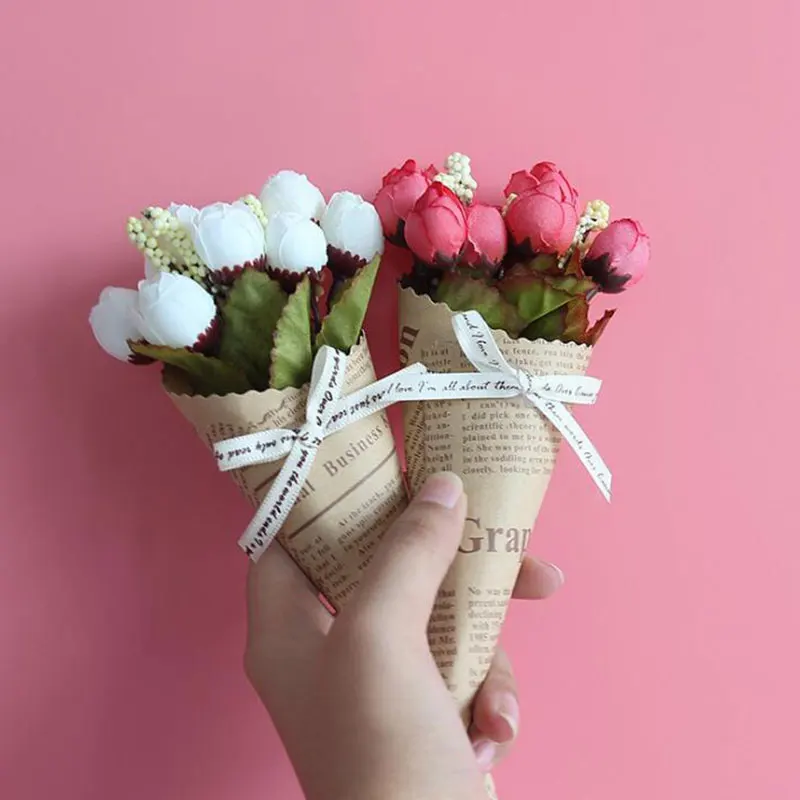 1 шт. мини шелковая искусственная Роза цветы Букет DIY бумажное украшение для