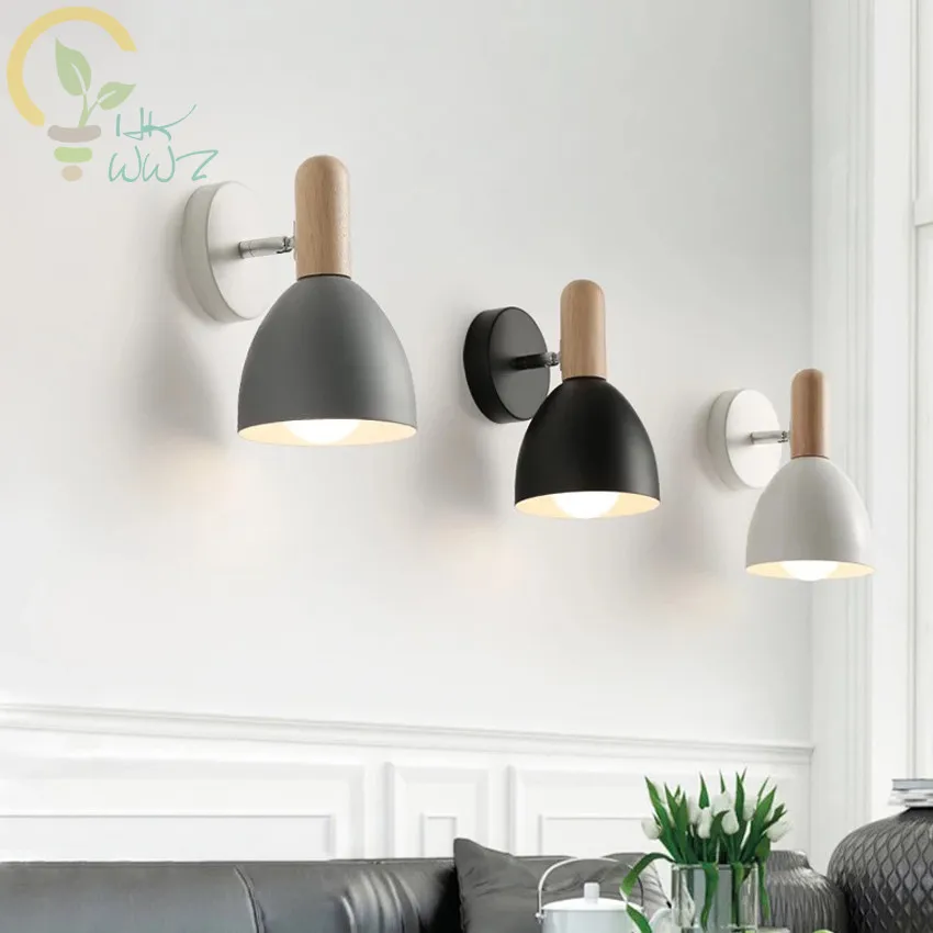 Minimalism Design Led Wall Lamps for Bedroom Bedside Aisle,Modern Nordic Light White/Black/Gray Iron Lampshade Loft Wall Lights