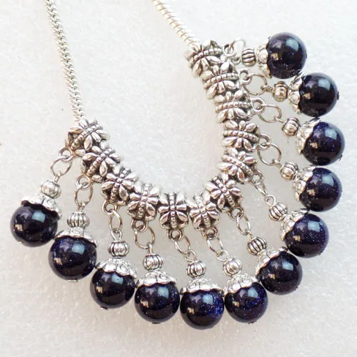 24 шт 10 мм Круглый Синий Песок камень кулон подходит европейский браслет ожерелье