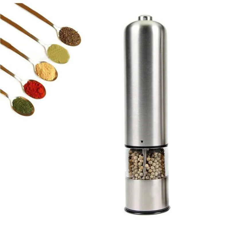 B pepper mill only Электрическая мельница для перца, соли и перца, регулируемая огрубевшая мельница для специй, кухонный инструмент, батарея в комплект не входит - Цвет: B pepper mill only