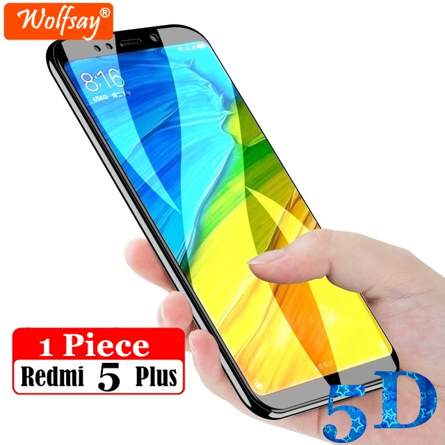 Wolfsay 1 шт. 5D изогнутый экран протектор для Xiaomi Redmi 5 Plus закаленное стекло полное