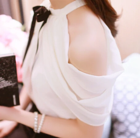 2015 Летняя женская сексуальная рубашка Водолазка белая блузка с бантом женские