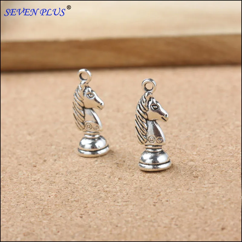 

High Quality 50 Pieces/Lot 21mm*8mm Antique Silver Plated Draughts International Chess Charms For DIY Jewelry Making