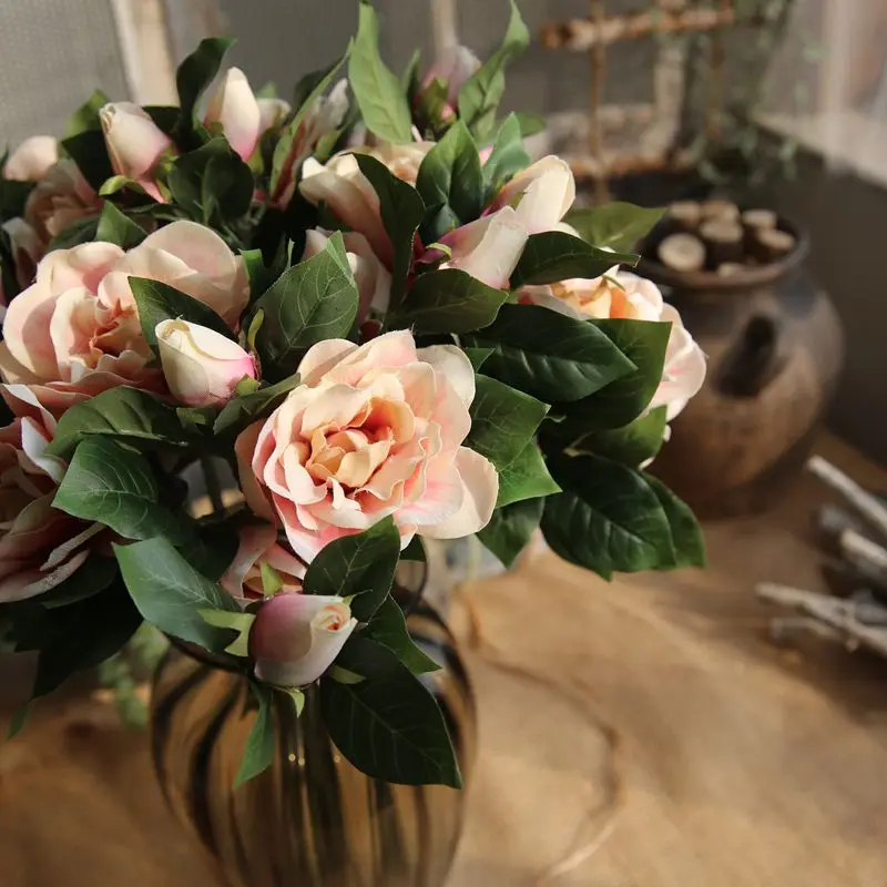 

4Colors 3 Heads Silk Gardenia Artificial Flower Wedding Silk Flowers for Home Wedding Decoration Party Fake Flower