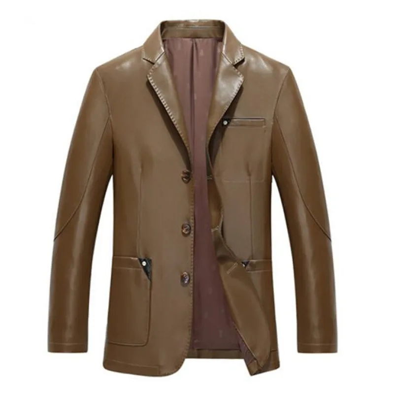 Мужские кожаные деловые блейзеры Мужской однобортный Тренч куртка высокое