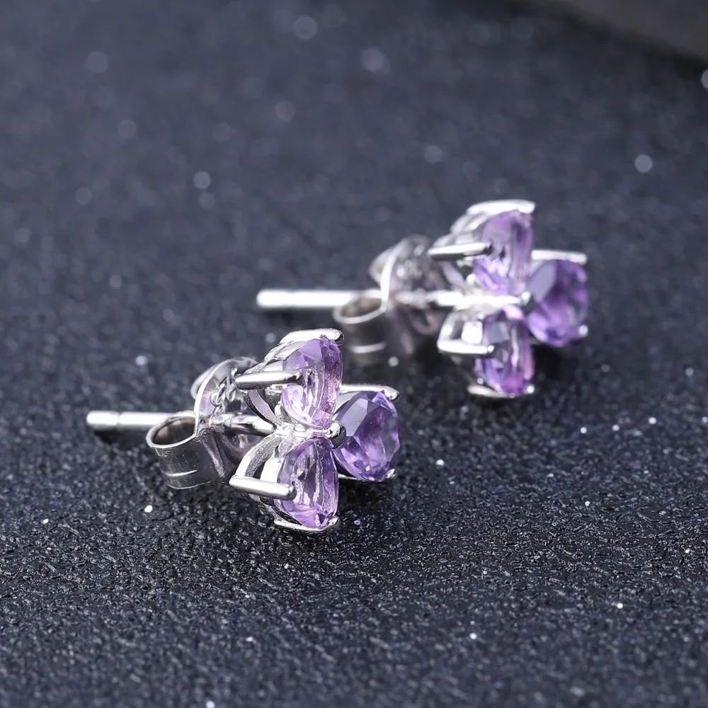 GEM'S BALLET 1.43Ct Natural Amethyst Heart Romantic Earrings 925 Sterling Silver Leaf Clover Stud for Women Jewelry | Украшения и