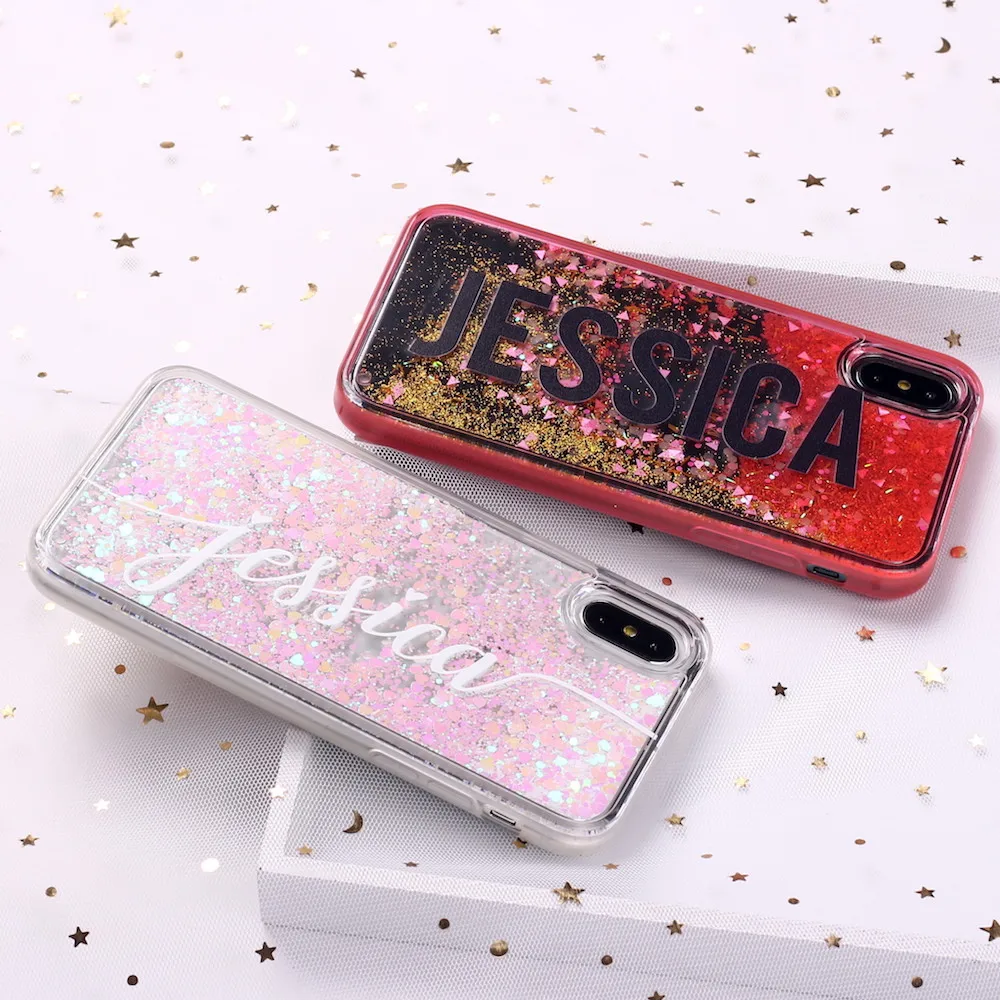 Liquid Glitter Sparkle Silver Rose Gold Name Soft Phone Case For iPhone 6S XS Max 7 7Plus 8 8Plus X 11 Pro Max XR Custom