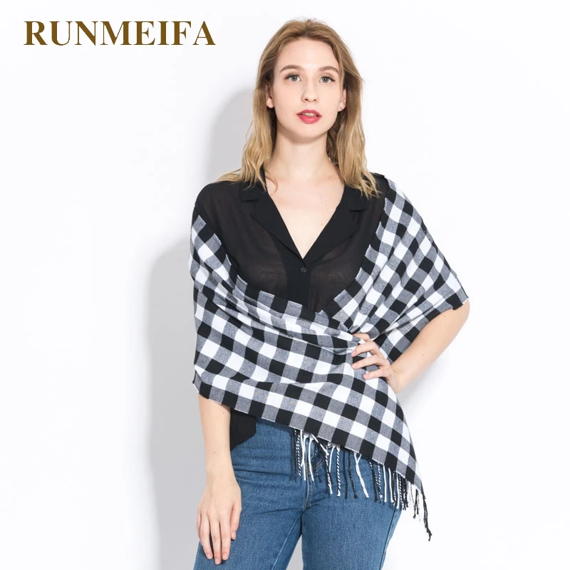 [RUNMEIFA] дизайн, Женская шаль, клетчатые шарфы с кисточками, осенне-зимние модные теплые шарфы, нейтральный акриловый шарф - Цвет: 5