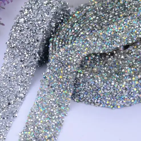 2 ярда кружевная отделка из бисера Аппликации стразы Пришивание свадебных