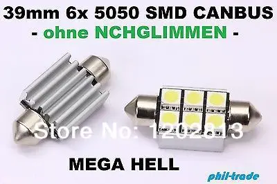Бесплатная доставка 10 шт. светодиодный Soffitte Lampe C5W Canbus 36 мм 39 12 В 6x SMD Innen Beleuchtung o. Nach