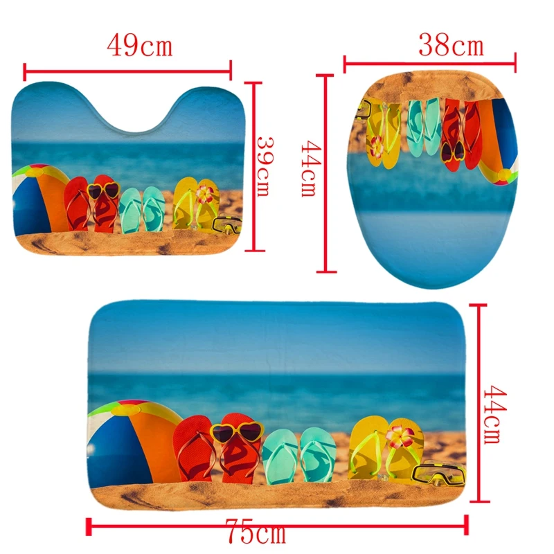 4 шт. комплект декора для дома и ванной пляжные шлепанцы чехол унитаза коврик +