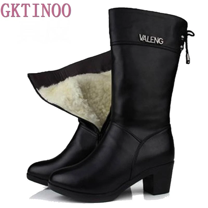 

Winter Boots Wool Fur Inside Warm Shoes Women High Heels Genuine Leather Shoes Handmade Snow Boots Footwear Botas