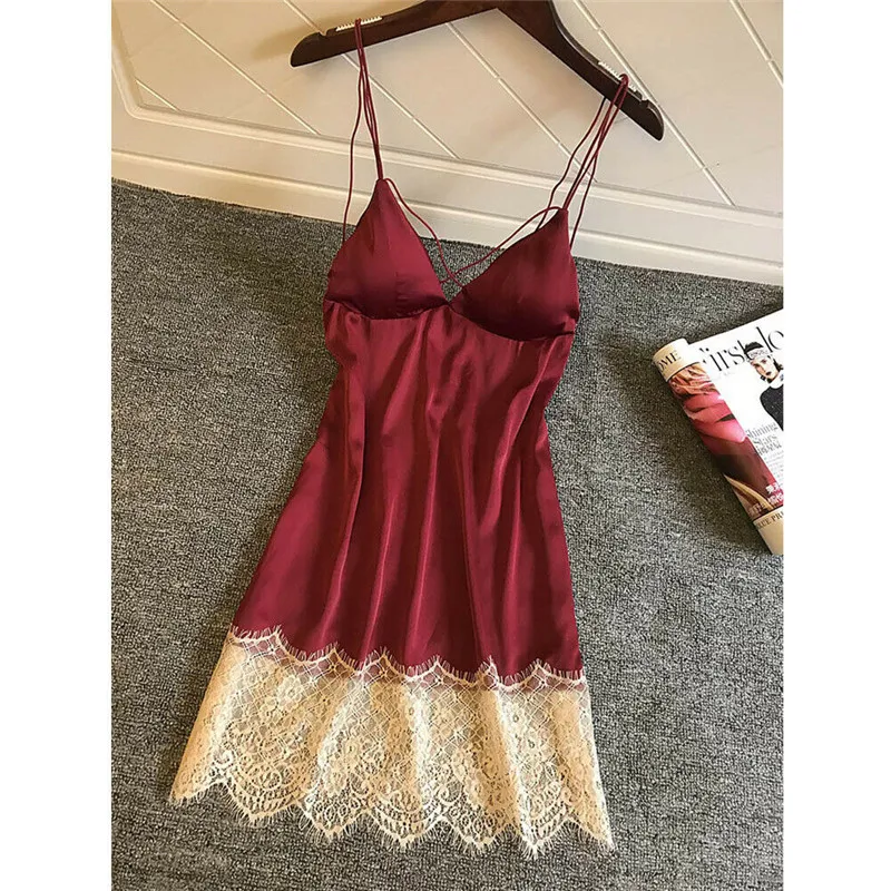 Для женщин ночные рубашки для девочек пикантные ночное кружево лоскутное Camisola