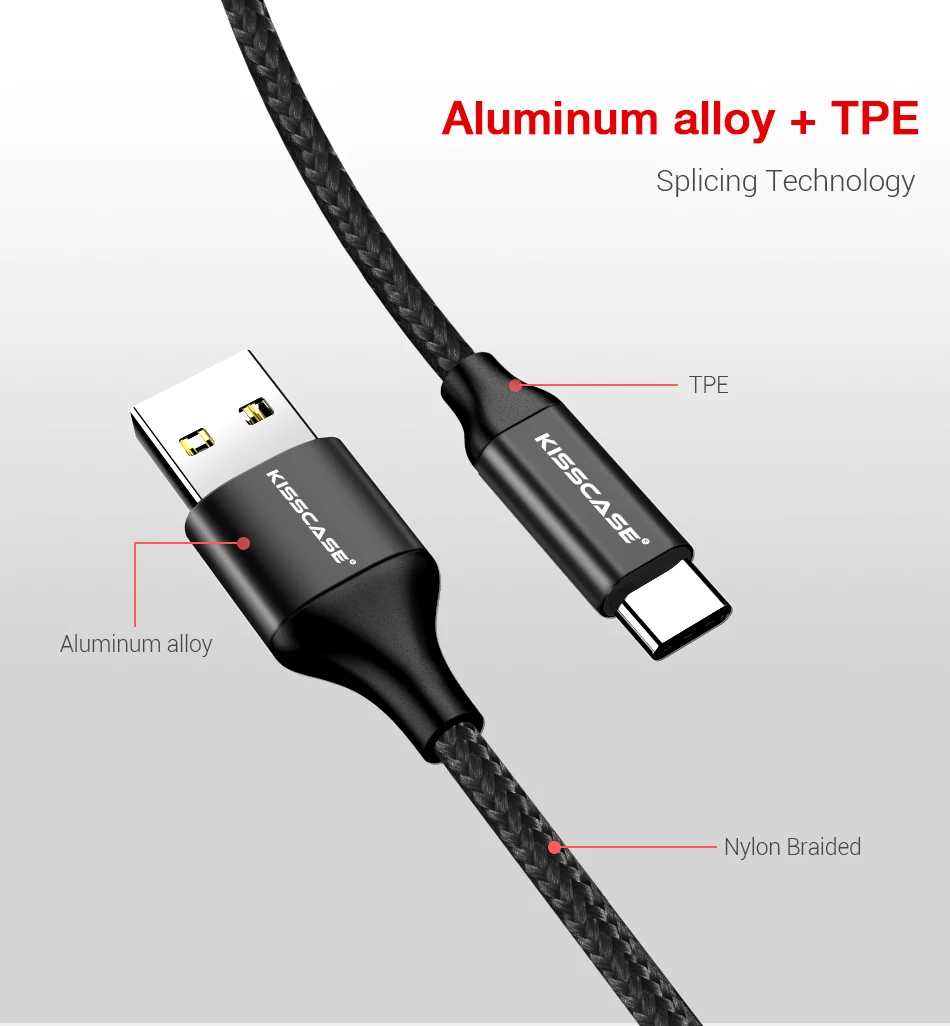 KISSCASE 3A Тип usb C кабель для Xiaomi Redmi Note 7 USB-C мобильный телефон для быстрой зарядки Тип-C кабель для samsung Galaxy S10 S9 S8 кабель зарядки
