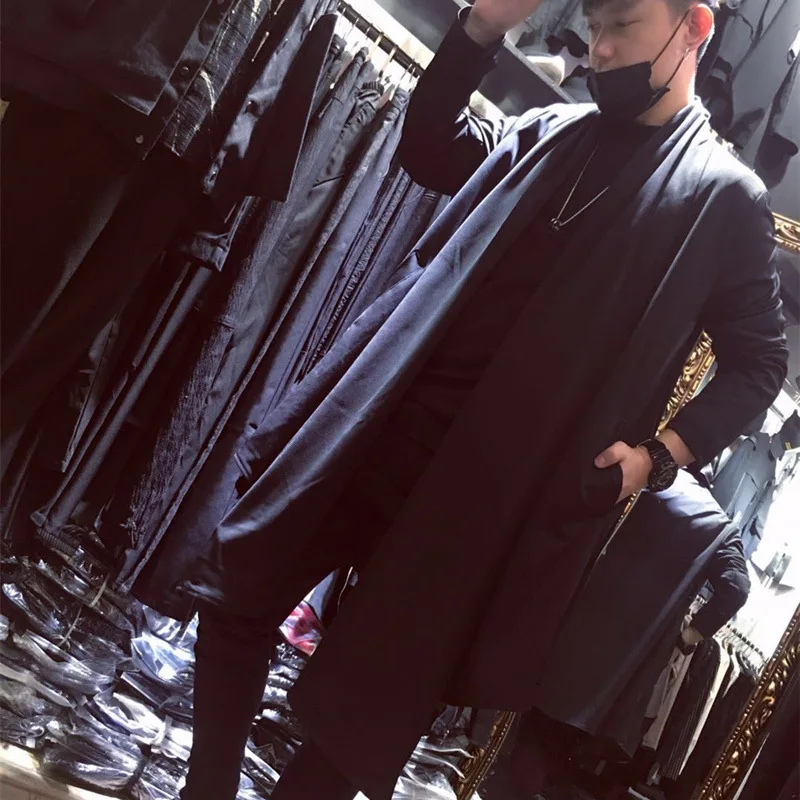 Hot New Men's fashion dj costume Hair Stylist Medium long term Slim young all-match coat singer costumes | Мужская одежда