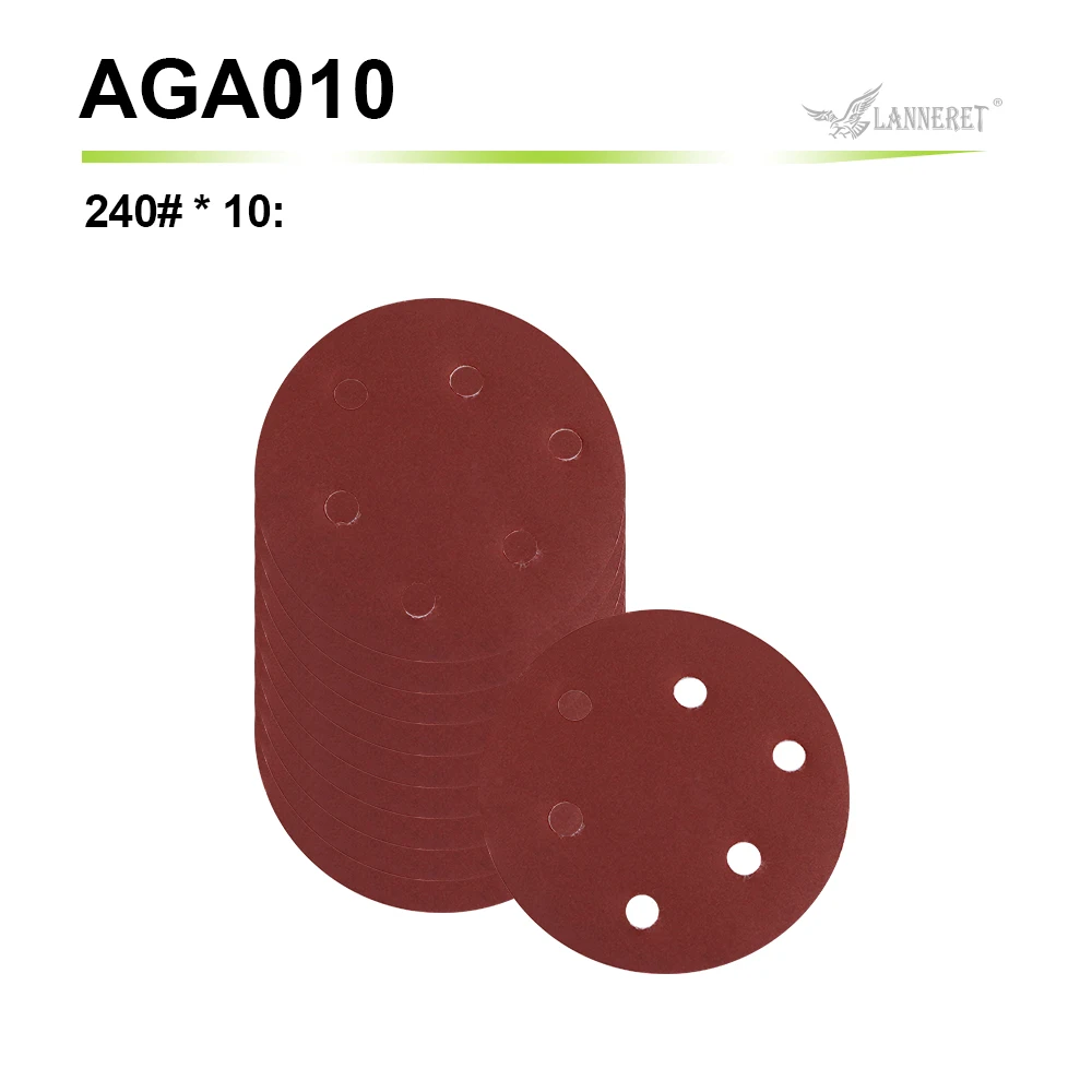 240Grit 10pcs LANNERET 125 мм полирующие песочные диски наждачная бумага Ассорти 40/60/80/120/150/180/240/320 Грит для Мощность случайная орбитальная шлифовальная машина - Цвет: 240Grit 10pcs