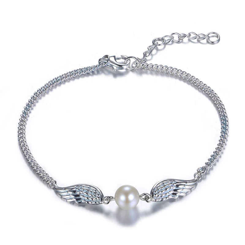 

High Quality Friendship Jewelry Wrist Bangles 2019 Vintage S925 Silver Women Bracelets Angle Wing Pearl Bracelet Femme Party