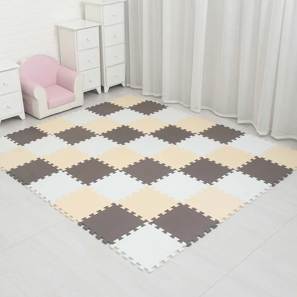 whtie coffee beige Meiqicool детский коврик-головоломка из пены EVA для детей/Блокировка упражнений плитка напольный ковер, каждый 29X29 см, напольный коврик плитка - Цвет: whtie coffee beige