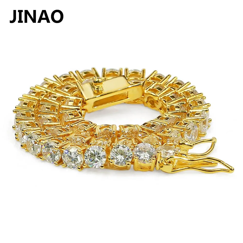 JINAO Hip Hop1 Row Gold Silver color AAA Cubic Zirconia Paved All Iced Out Tennis Bling Lab CZ Stones Bracelet gift party | Украшения и