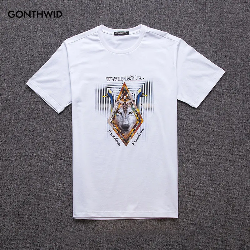 2017 Мода Творческая 3D Животных Печатные Футболки Мужские Волк павлин Свободы