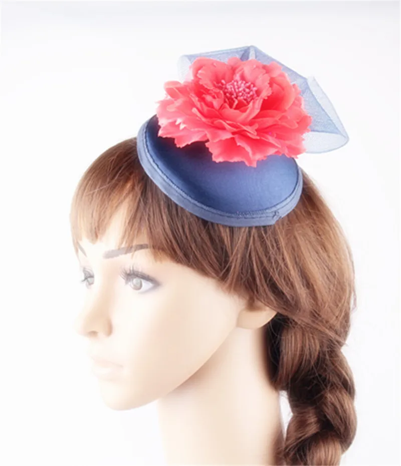

Multiple Colors Elegant Women Fascinator Silk Flower Hair Accessories Stain Base With Crinoline Party Headwear Bridal Headpiece