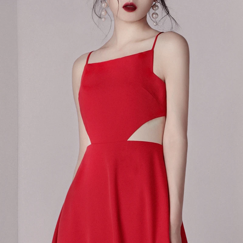 INDRESSME 2019 новые модные красные на бретельках со шнуровкой вырезами Женские