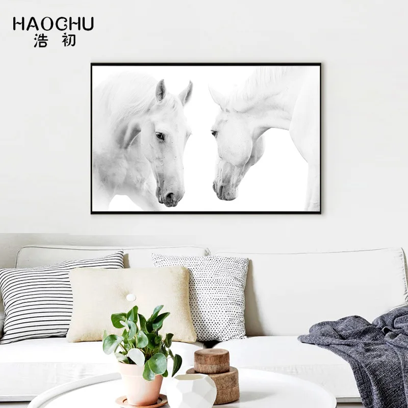 Картина на холсте HAOCHU с изображением животных Белая лошадь картина для спальни