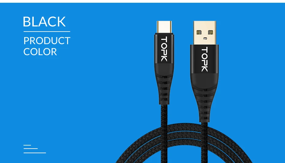 TOPK usb type C кабель 3 м для samsung S9 S8 USB C мобильный телефон Быстрая зарядка type C кабель для Oneplus 6t Xiao mi Red mi note 7 mi 9