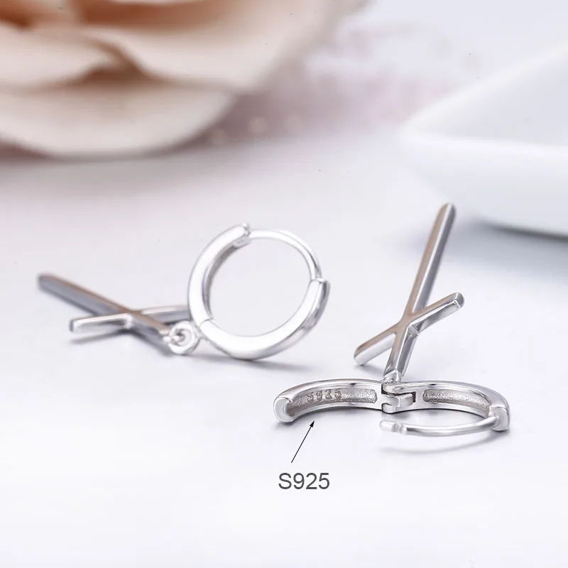 Real 925 Sterling Silver Small Loop Circle Cross Charm Drop Dangle Earrings For Women Girls Kids Children Men Jewelry Gift Aros|dangling earrings for