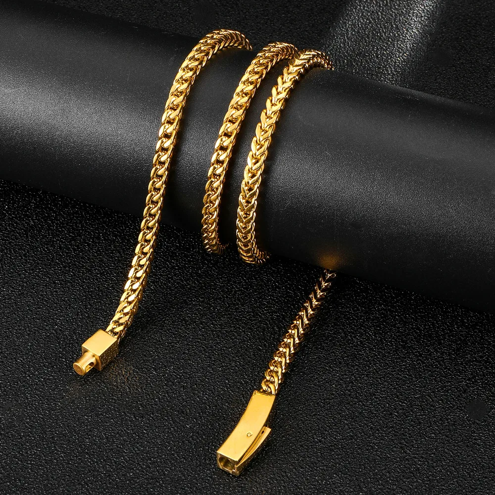 Цепь из нержавеющей стали в стиле хип хоп ширина 4 мм Золотая веревка ожерелье 316L