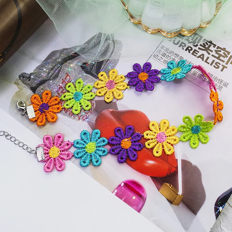 New Multicolor Sunflower Chokers Necklaces for Women Girl Lace Jewelry Daisy Flower Choker Lover Gift Chain Jewellery Fashion | Украшения и