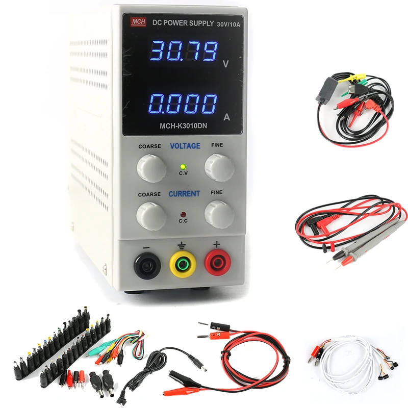 

MCH-K3010DN 30 в 10A 0,01 в/A 4-значный дисплей, Регулируемый переключатель лабораторного источника питания постоянного тока + комплекты разъемов пост...