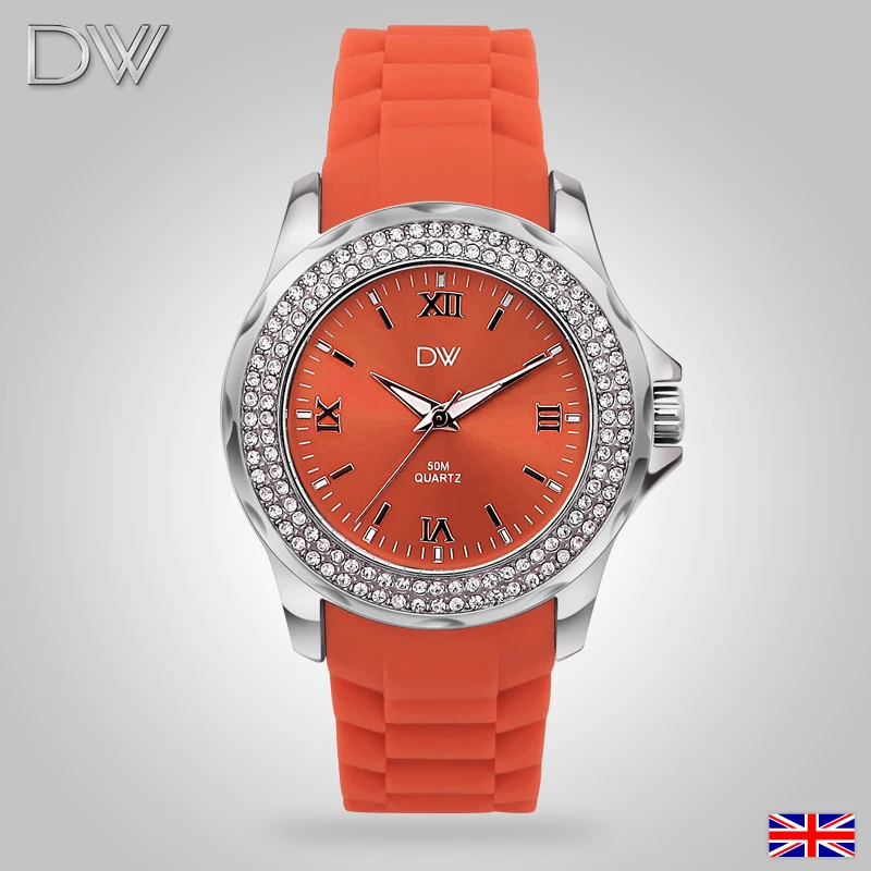 dw genuine diamond ladies colored stainless steel sports watch comfort woman Mid-Autumn Festival gift silicone band round female | Наручные