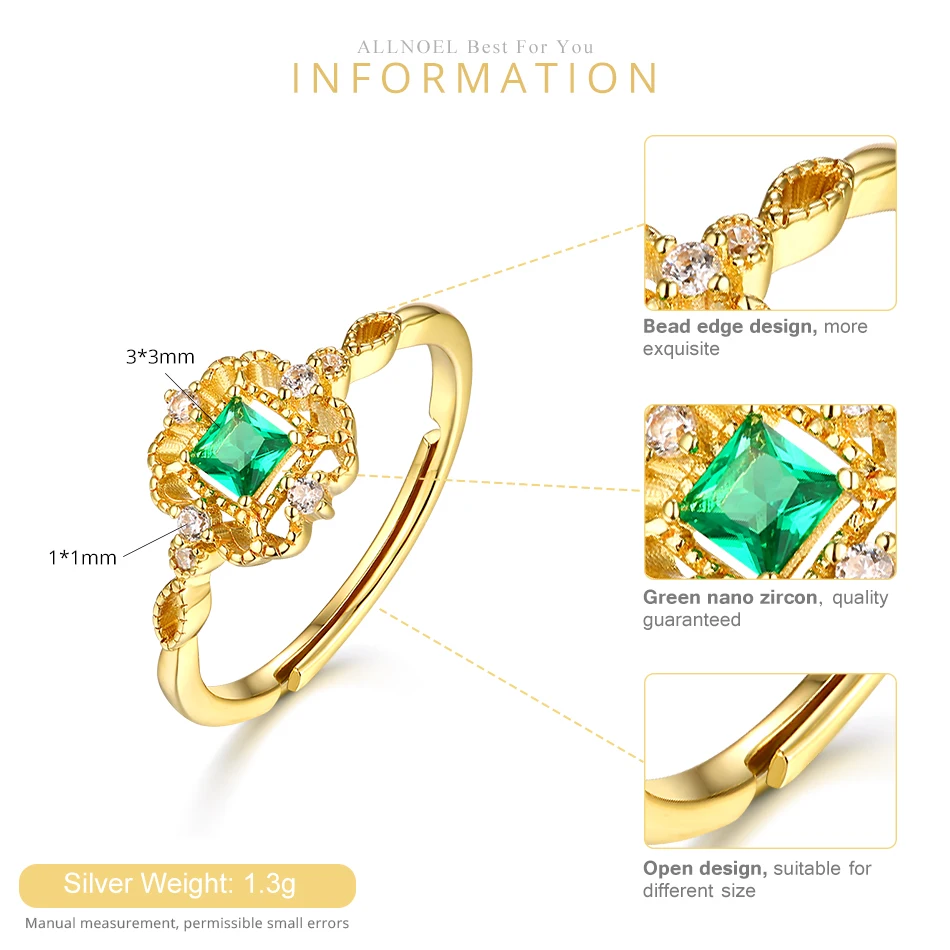 ALLNOEL, новинка, 925 пробы, серебряное кольцо с кубическим цирконием для женщин, персонализированные кольца с драгоценным камнем в виде четырехлистного клевера, свадебные ювелирные изделия