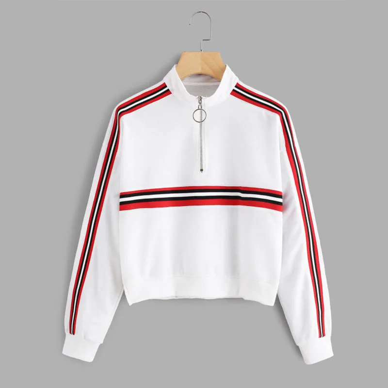 Kpop обрезанный Топ женские толстовки с капюшоном 6 цветов полосатый пуловер