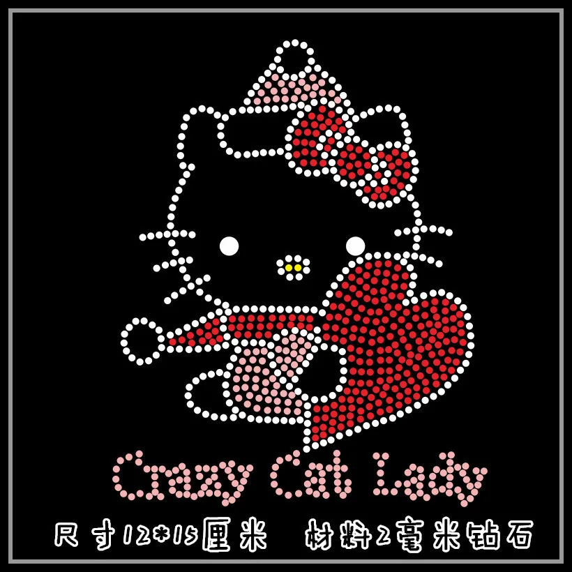 Прозрачный кристалл Crazy Cat Леди Футболка Украсить DIY страз Горячая фиксация