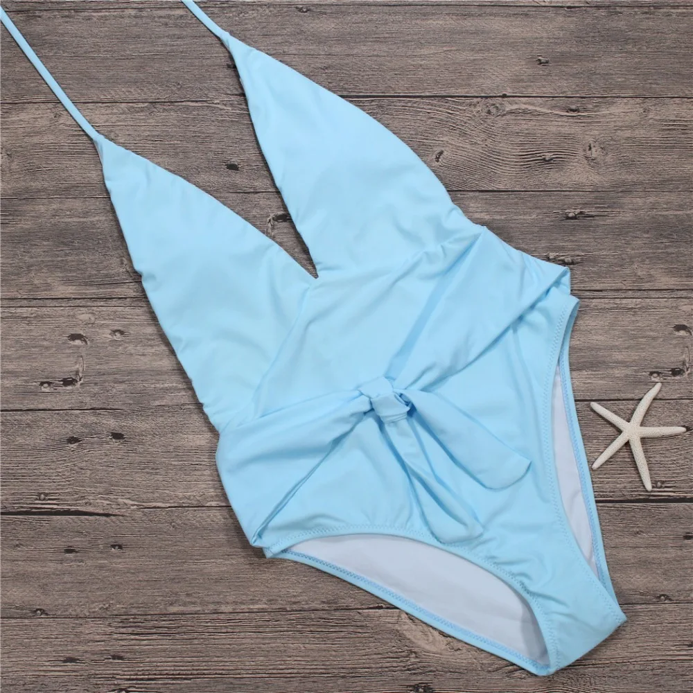 2018 New Sexy Solid One Piece Swimsuit Women Swimwear Beach Bodysuit Bandage Cut Out Wear Bathing Suit plus size | Спорт и
