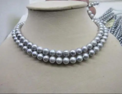 CHARMING 2 ROW GRAY SOUTH SEA AAA 8-9MM NATURAL PEARL NECKLACE 18INCH 925silver GOLD | Украшения и аксессуары