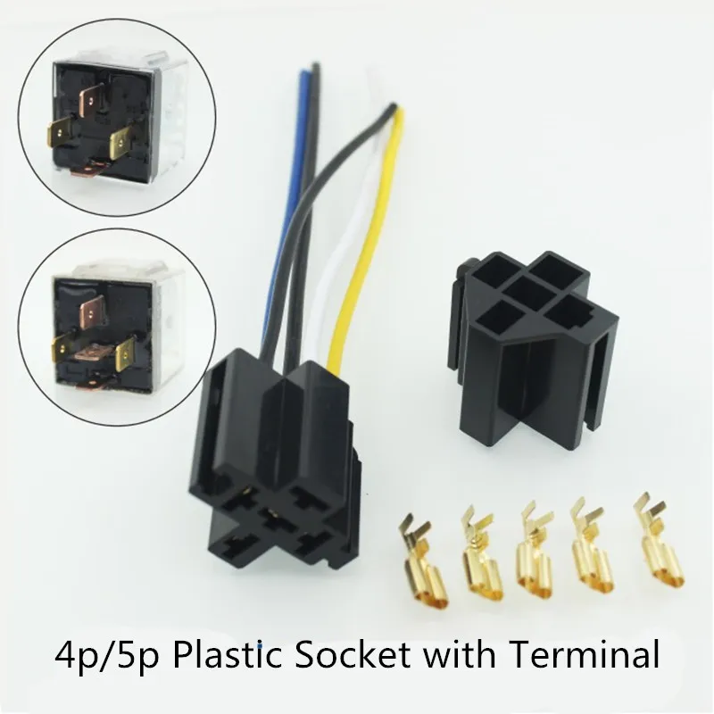 

1pc Car Auto Vehicle 4Pins and 5 Pin Relay Socket Holder with 5Pcs 6.3mm Copper Terminal