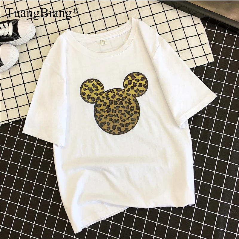 Женская хлопковая свободная футболка с кроличьим принтом модная коротким