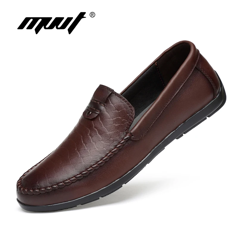 Мужские кожаные лоферы без застежки MVVT мягкие повседневные Мокасины из