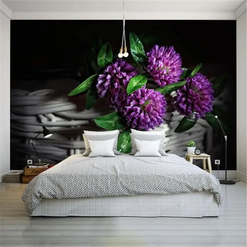 

Custom Wallpaper 3D Stereoscopic Flowers Murals Purple Art Non-woven Wallpapers for Living Room Home Decor TV Background Wall