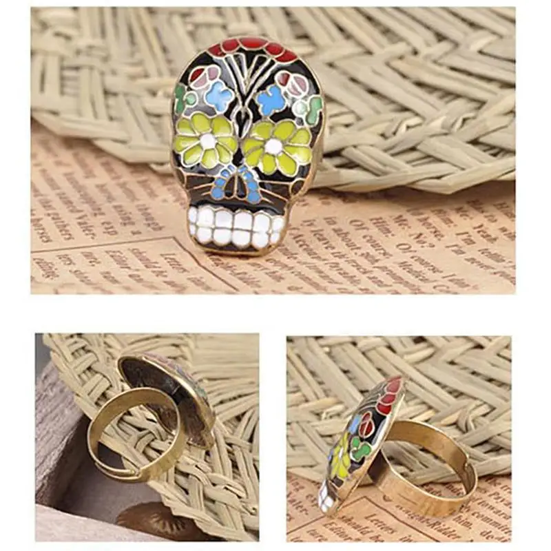 Модное винтажное кольцо в форме капельного масла с цветком и черепом