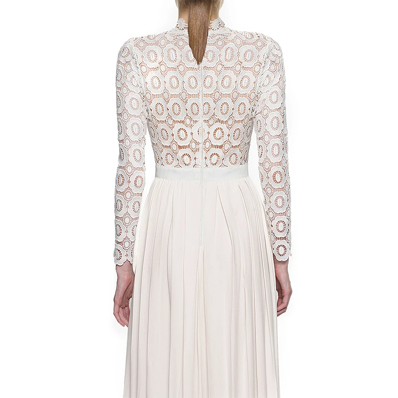 Lala IKAI/Для женщин плиссированные крючком Цветочные Кружево Макси Платья Туника