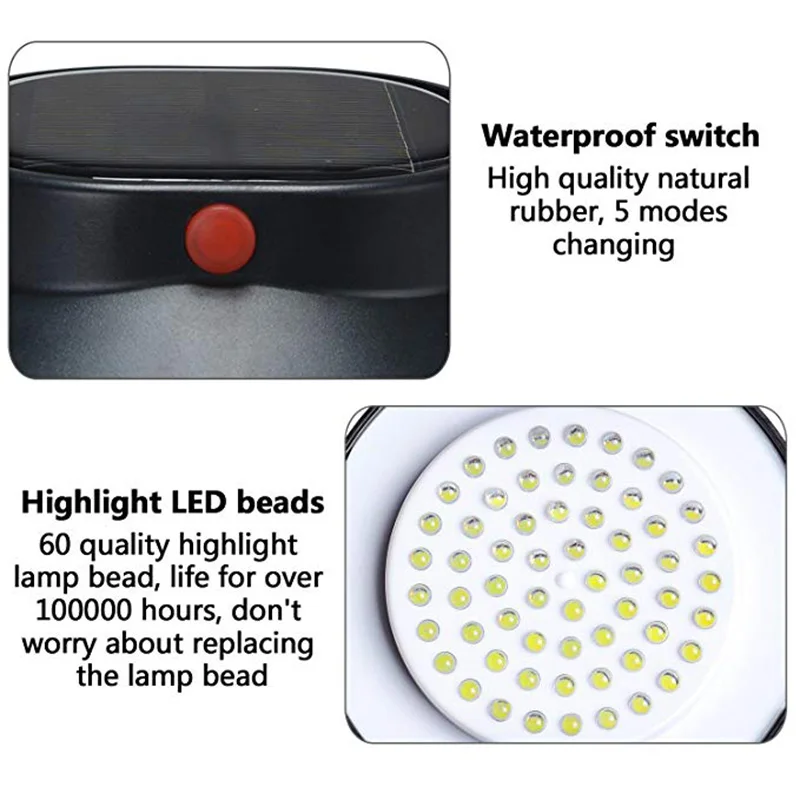 Solar Light for Camping 60 LED Portable Energia USB Power Hiking Fishing Tent Lantern Outdoor Waterfroof Sport light | Лампы и