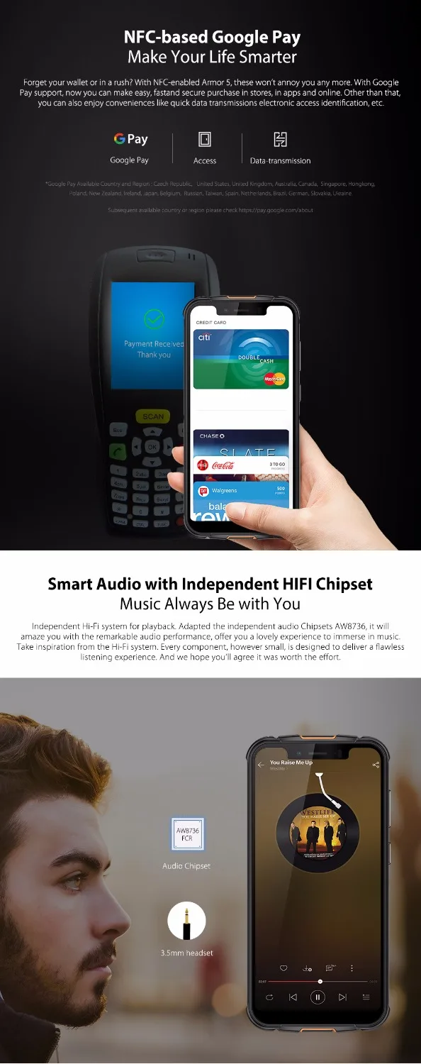Ulefone Armor 5 Android 8 1 IP68 водонепроницаемый смартфон 85 "Восьмиядерный 4 Гб ОЗУ 64 NFC Face ID